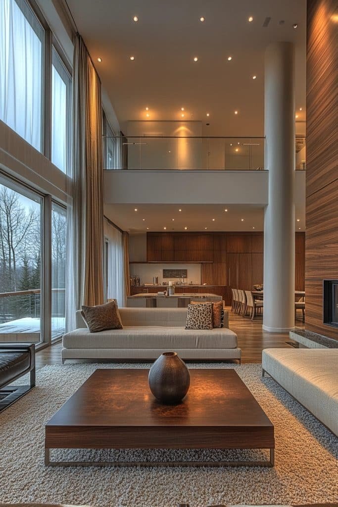 High Ceiling Contemporary Living Room