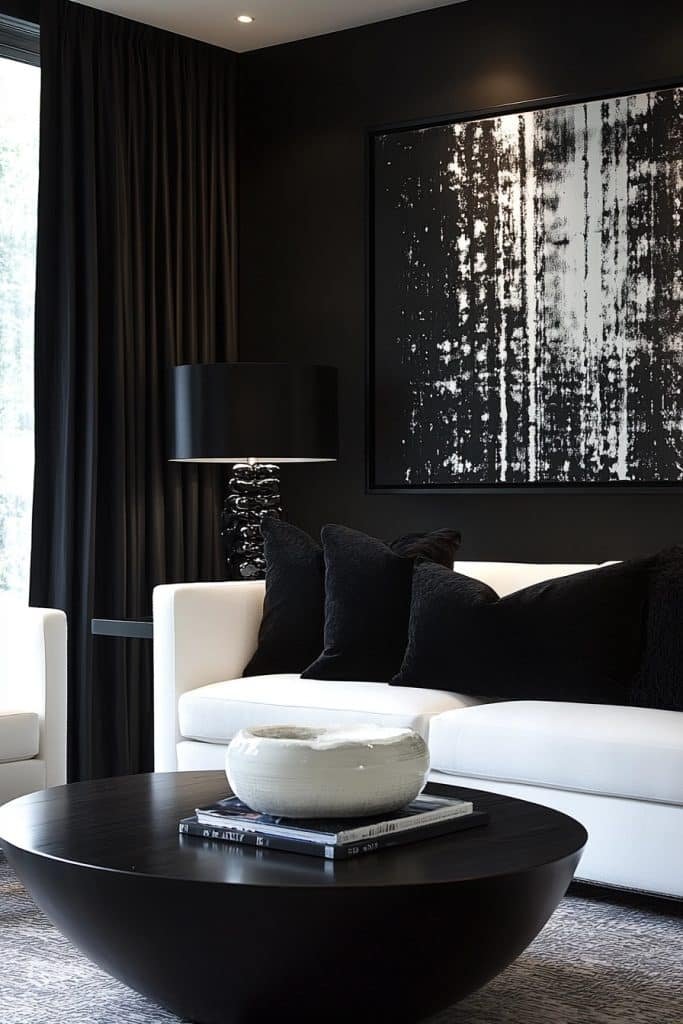 Monochromatic Black and White Living Room