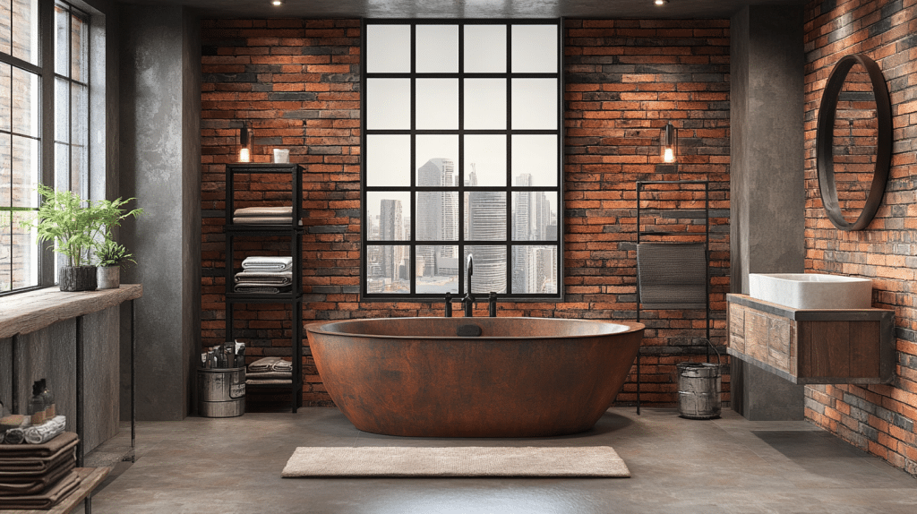 Rustic industrial bathroom