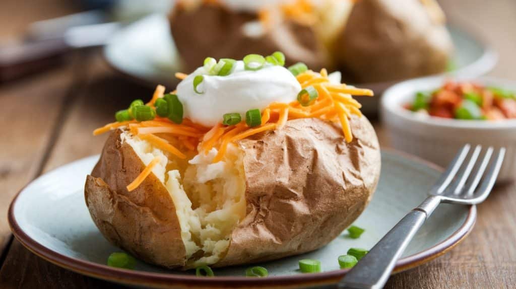 10-Minute Microwave Baked Potato with Toppings