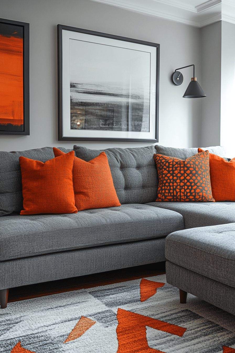 Grey and orange living room