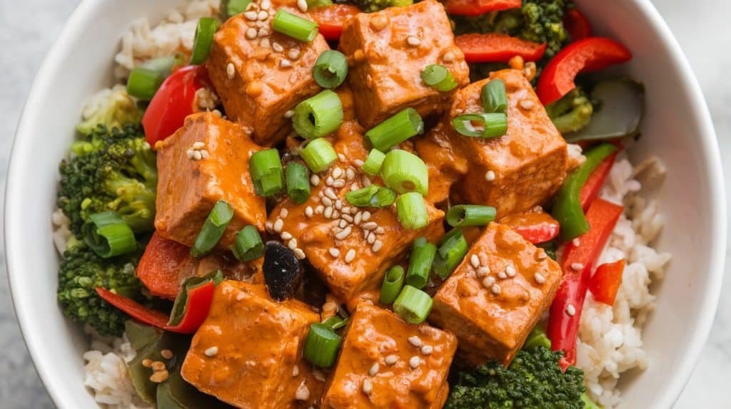 10-Minute Spicy Peanut Tofu Bowls