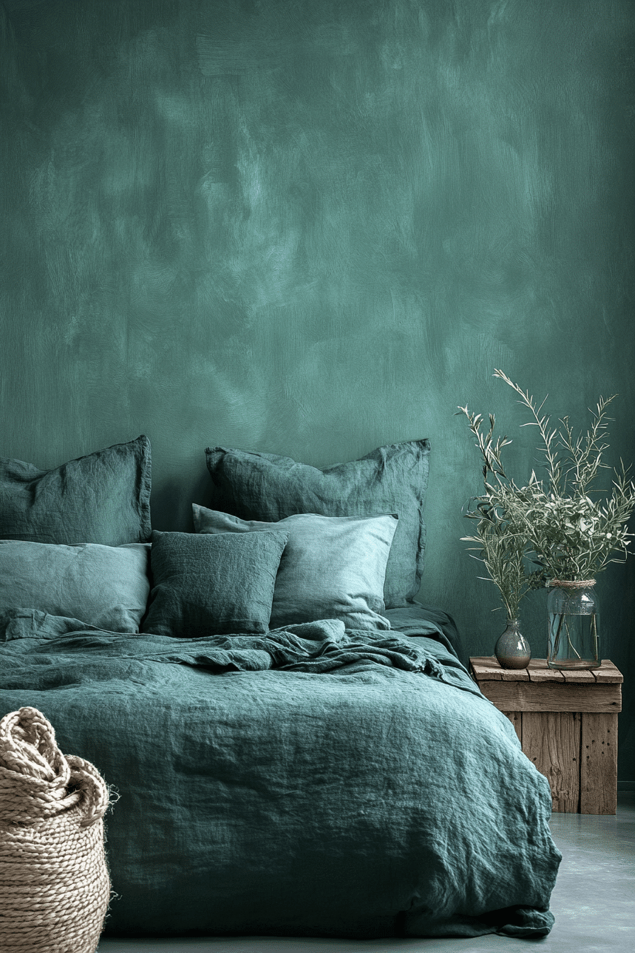 moody green bedroom