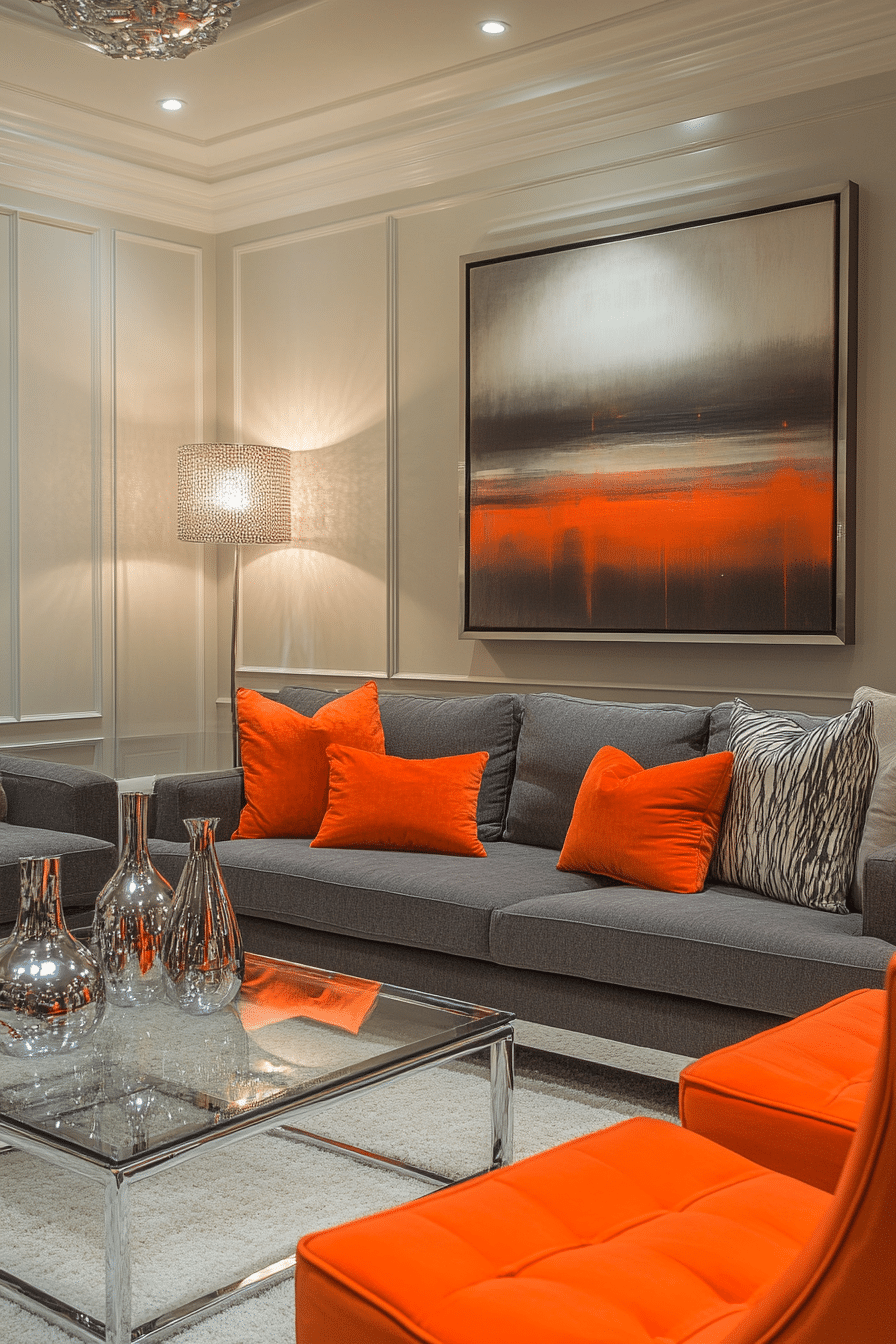 Grey and orange living room