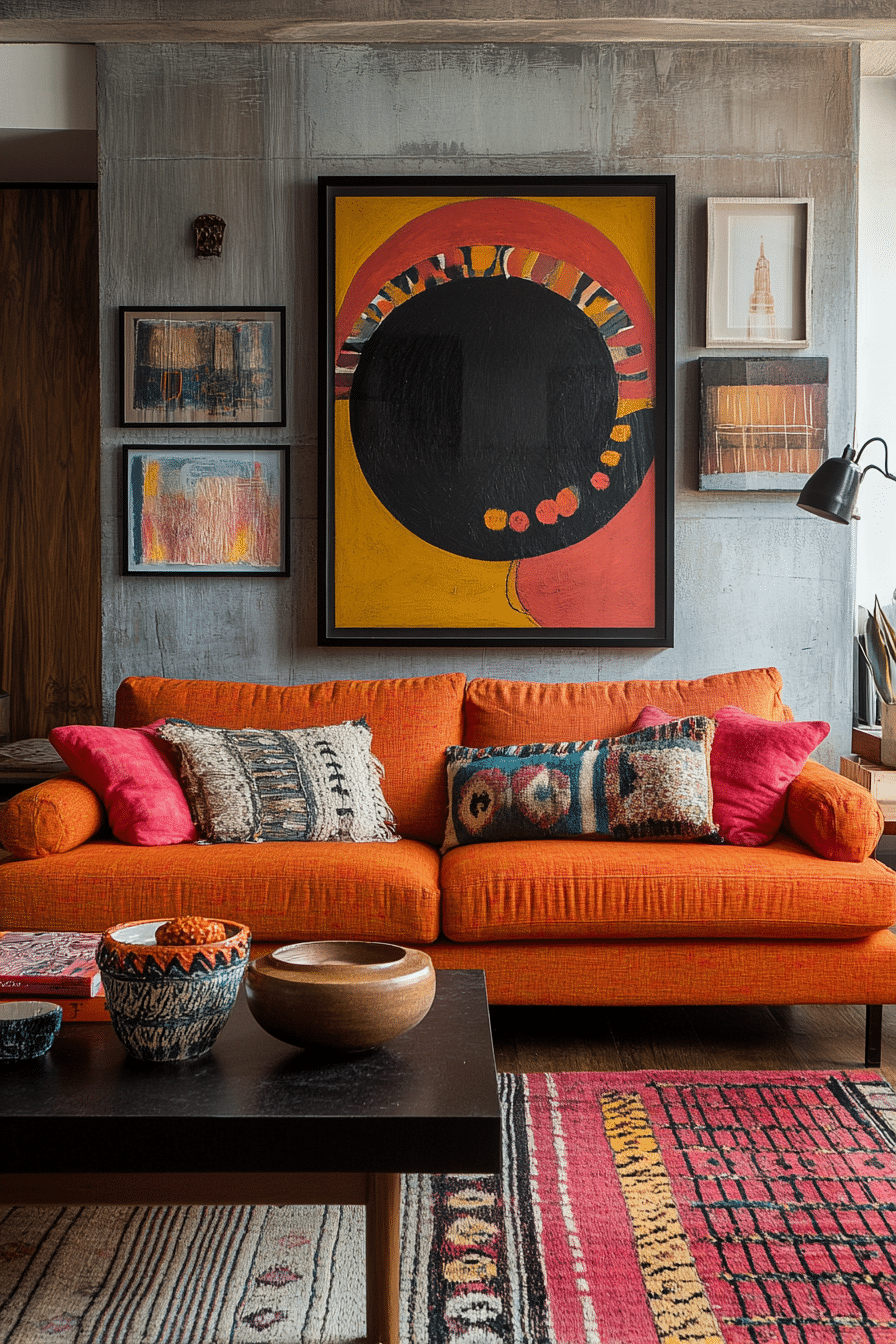 boho mid century modern living room