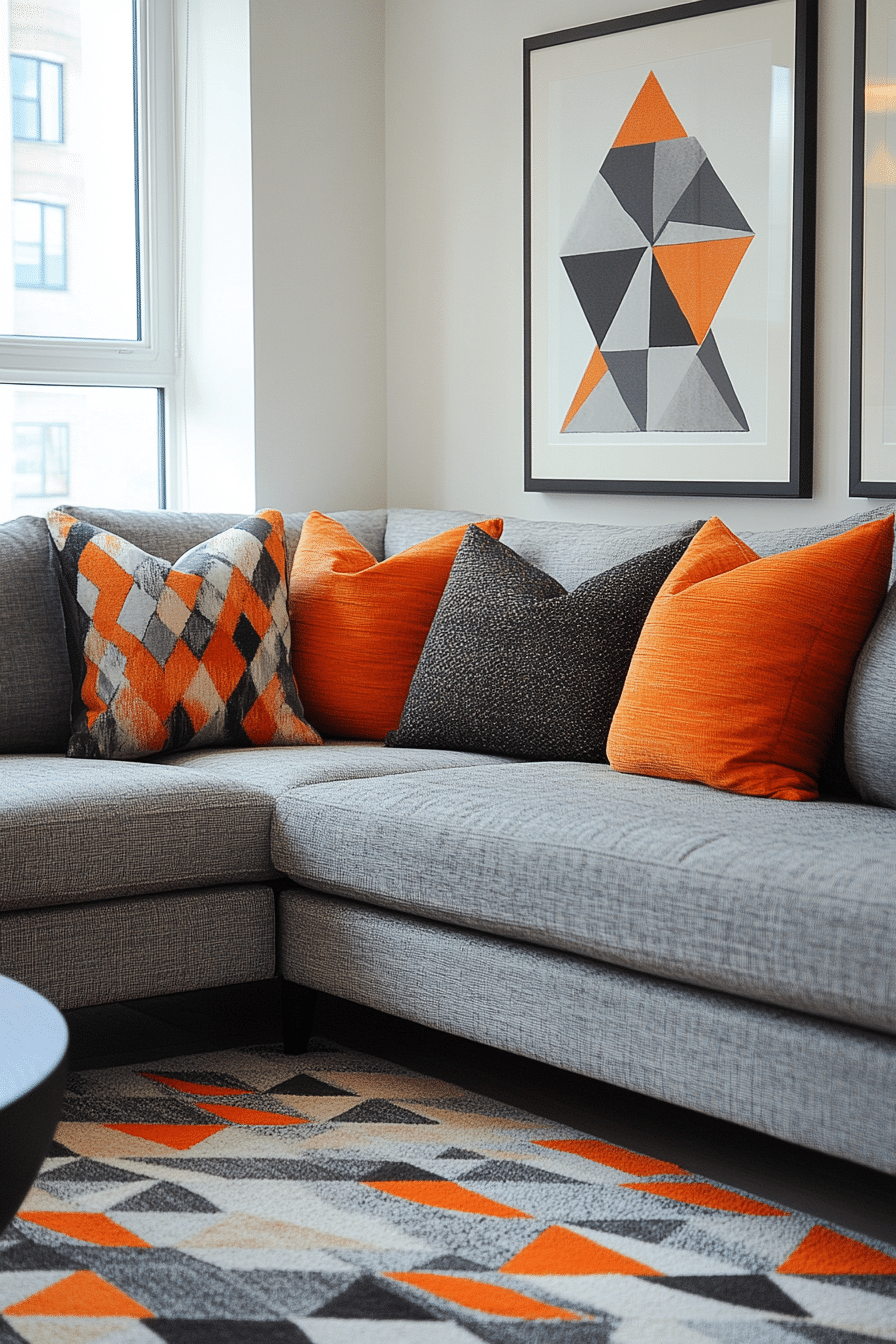 Grey and orange living room