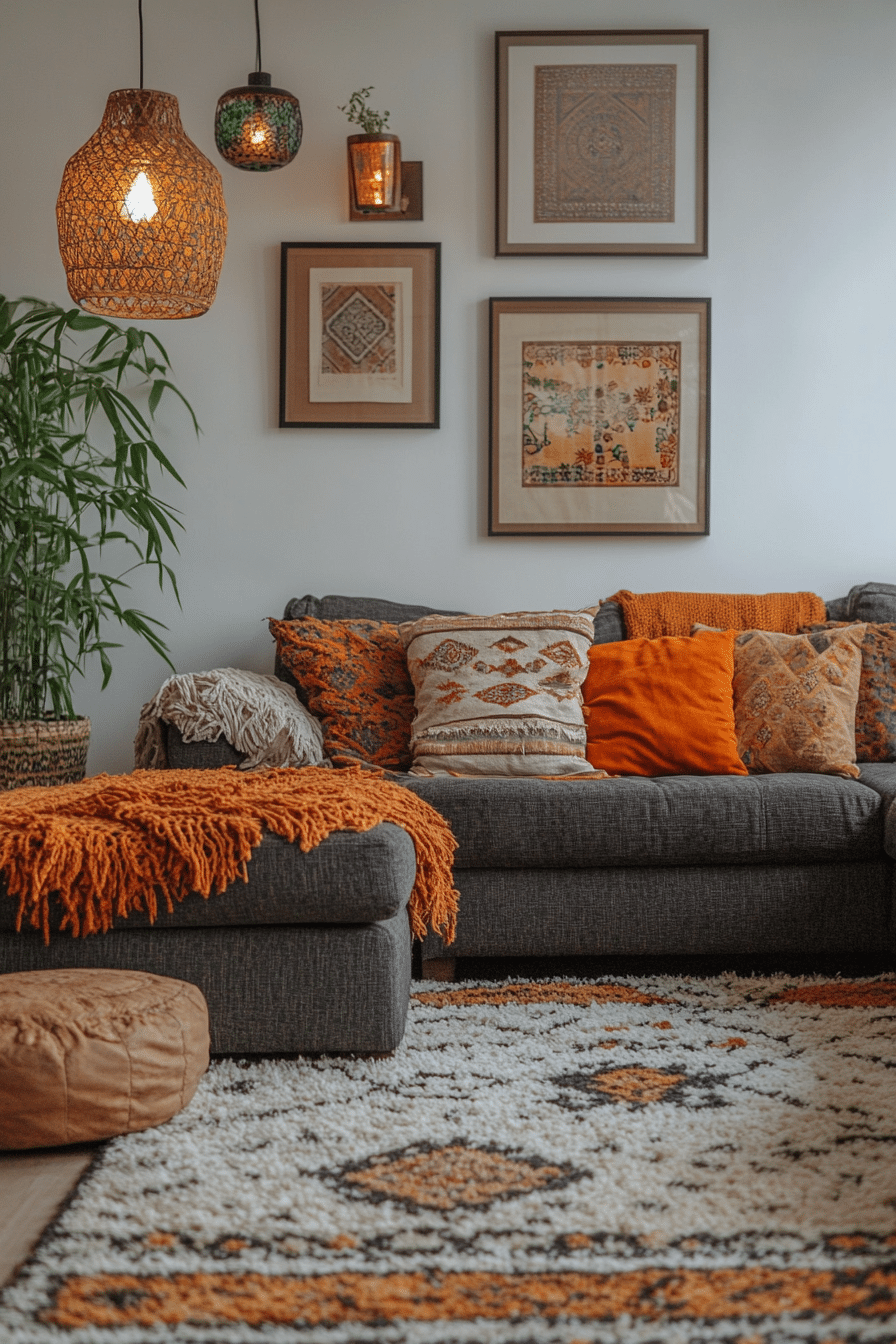 boho mid century modern living room