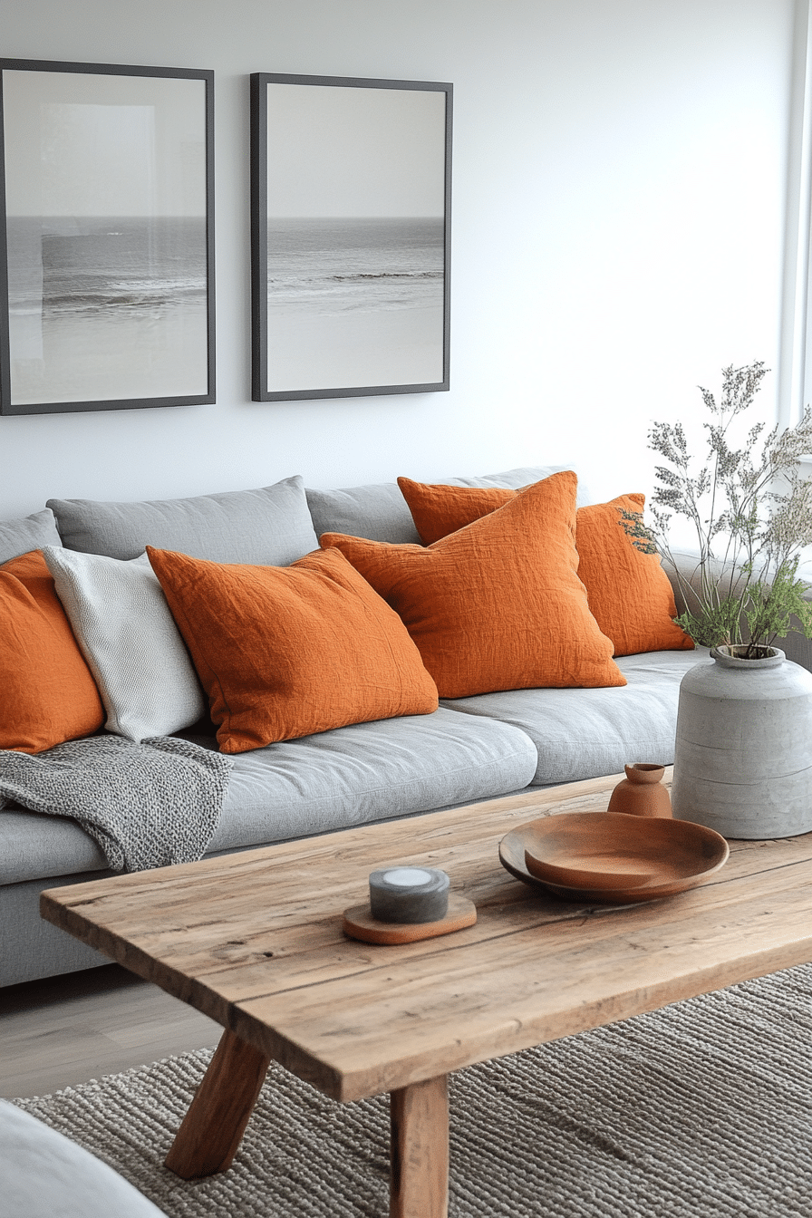Grey and orange living room
