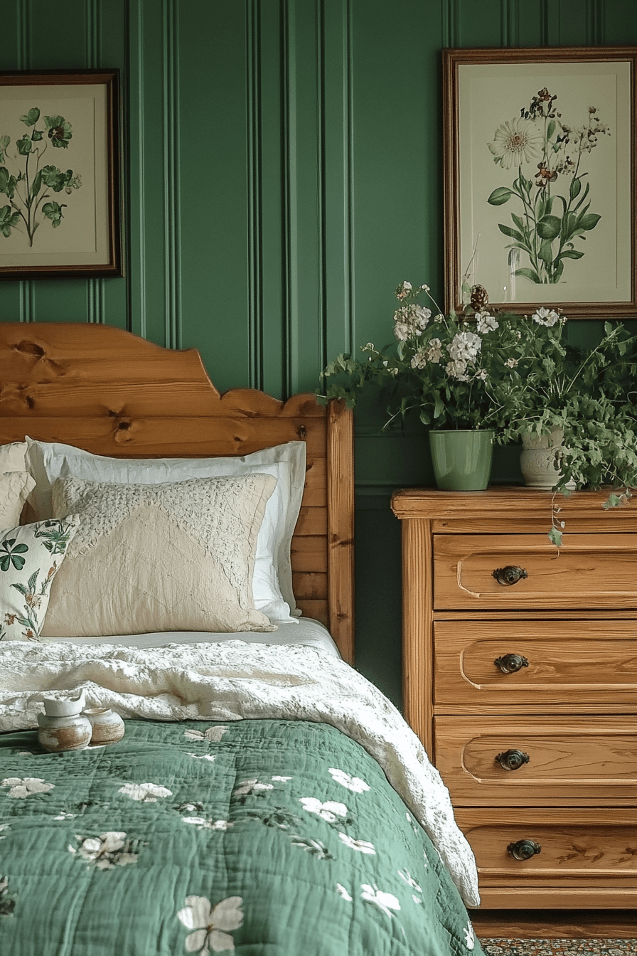 moody green bedroom