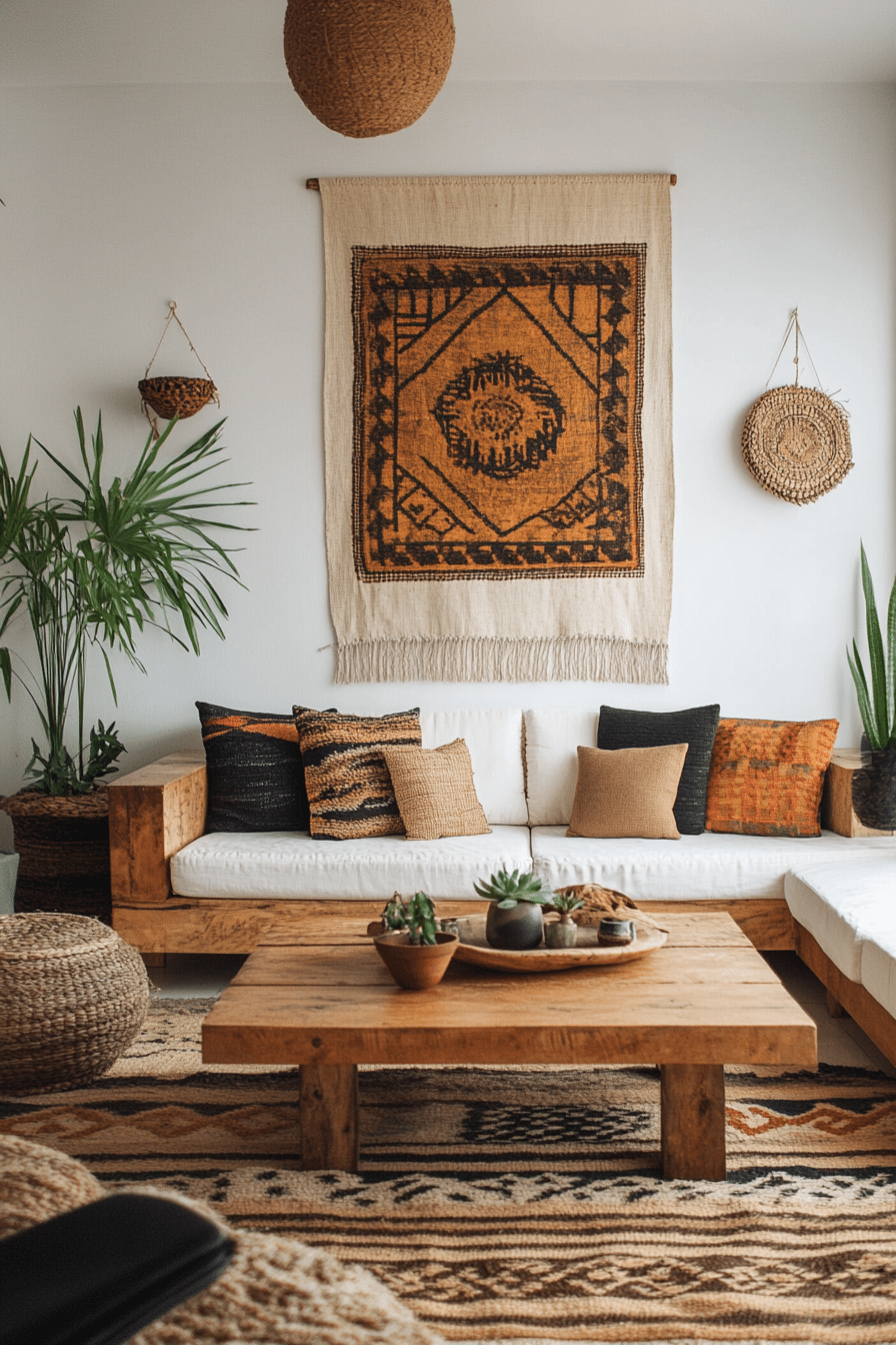 boho mid century modern living room