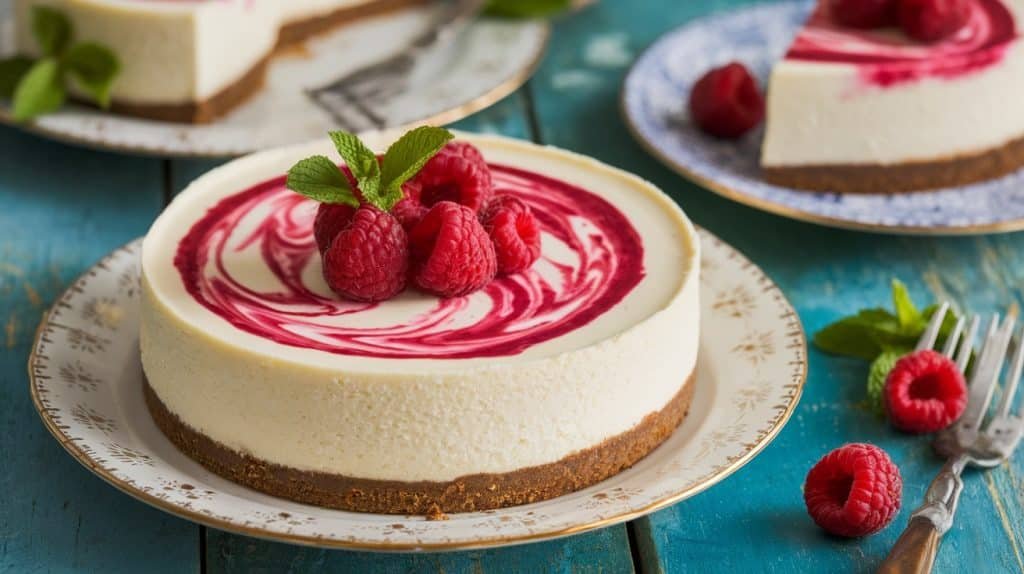 No-Bake White Chocolate Raspberry Swirl Cheesecake