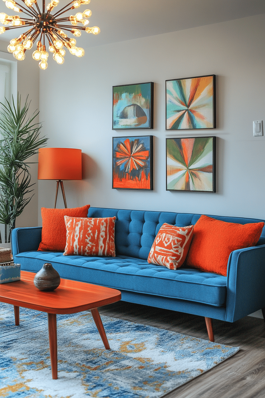 boho mid century modern living room