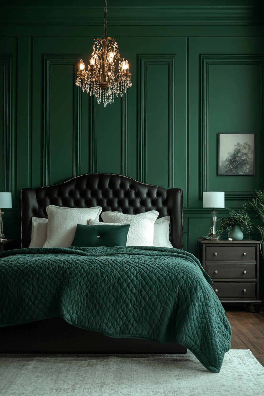moody green bedroom