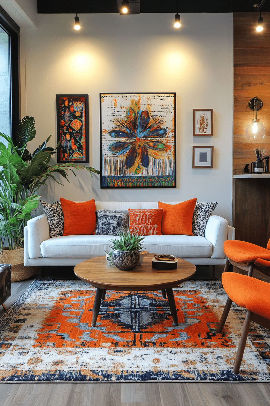 boho mid century modern living room