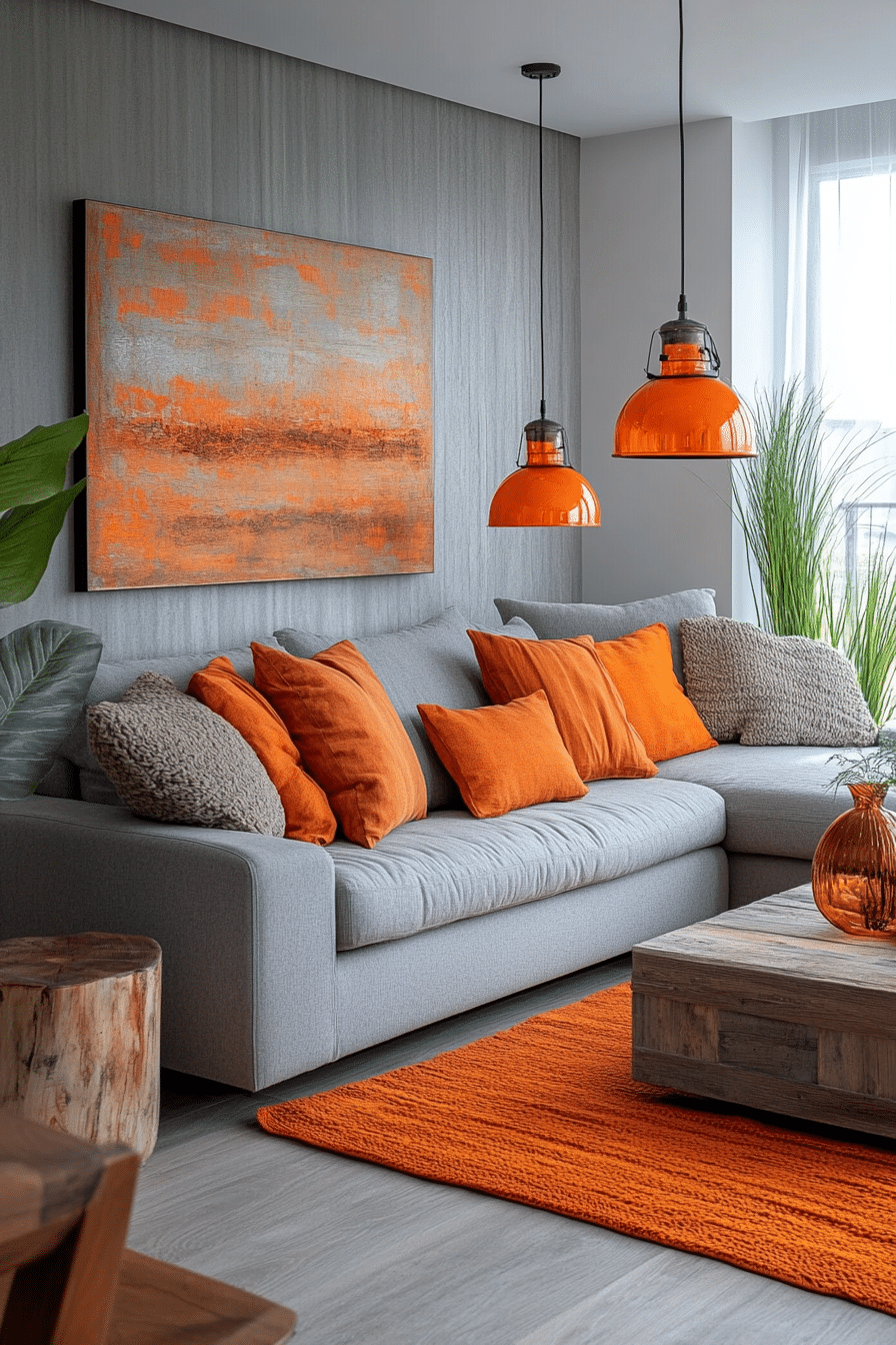 Grey and orange living room