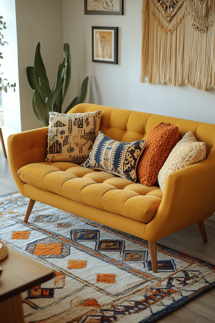 boho mid century modern living room