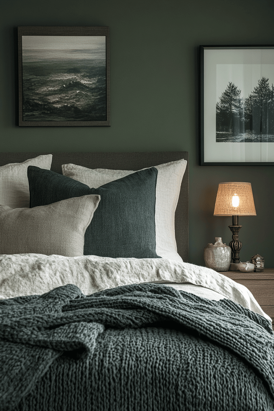 moody green bedroom