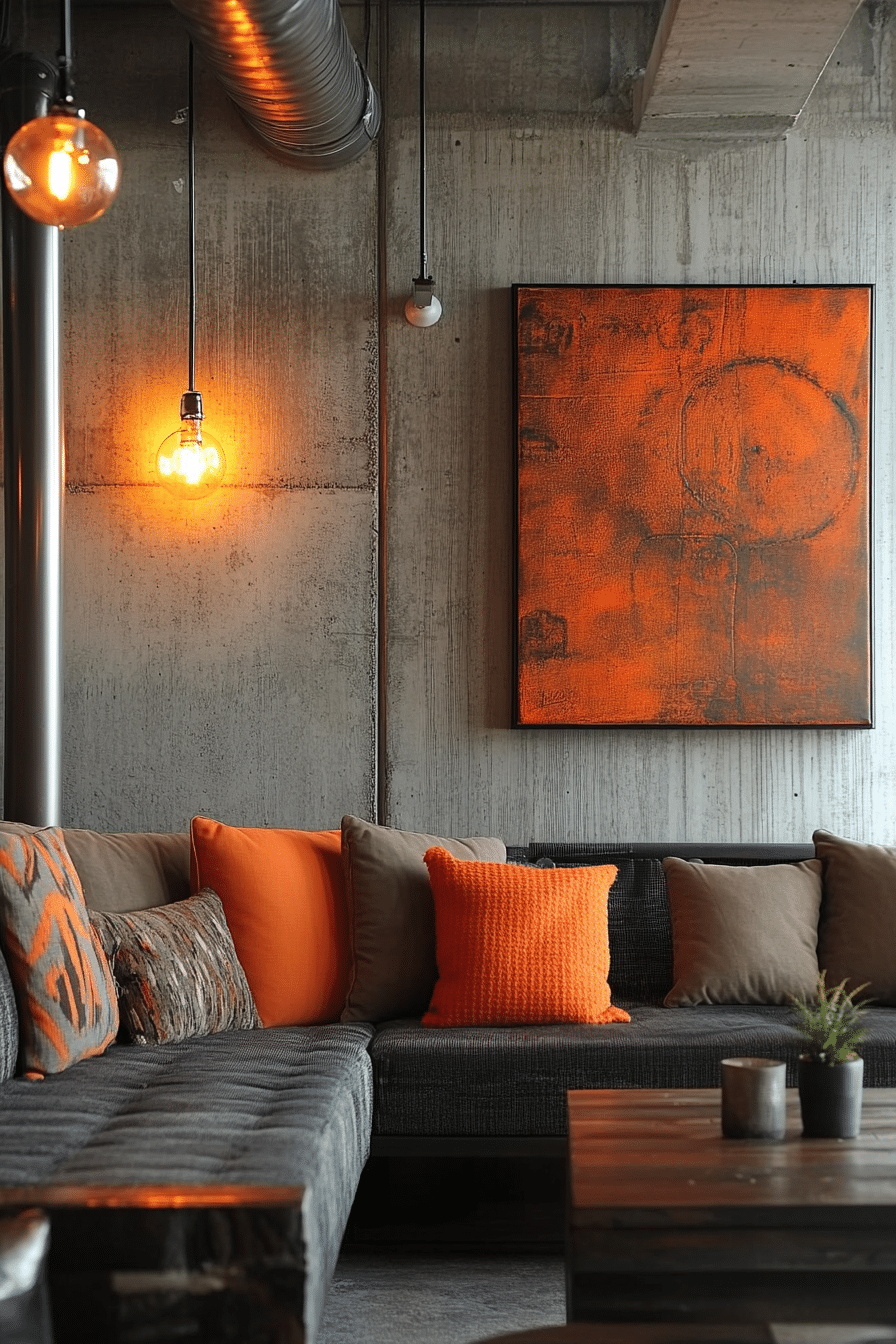 Grey and orange living room