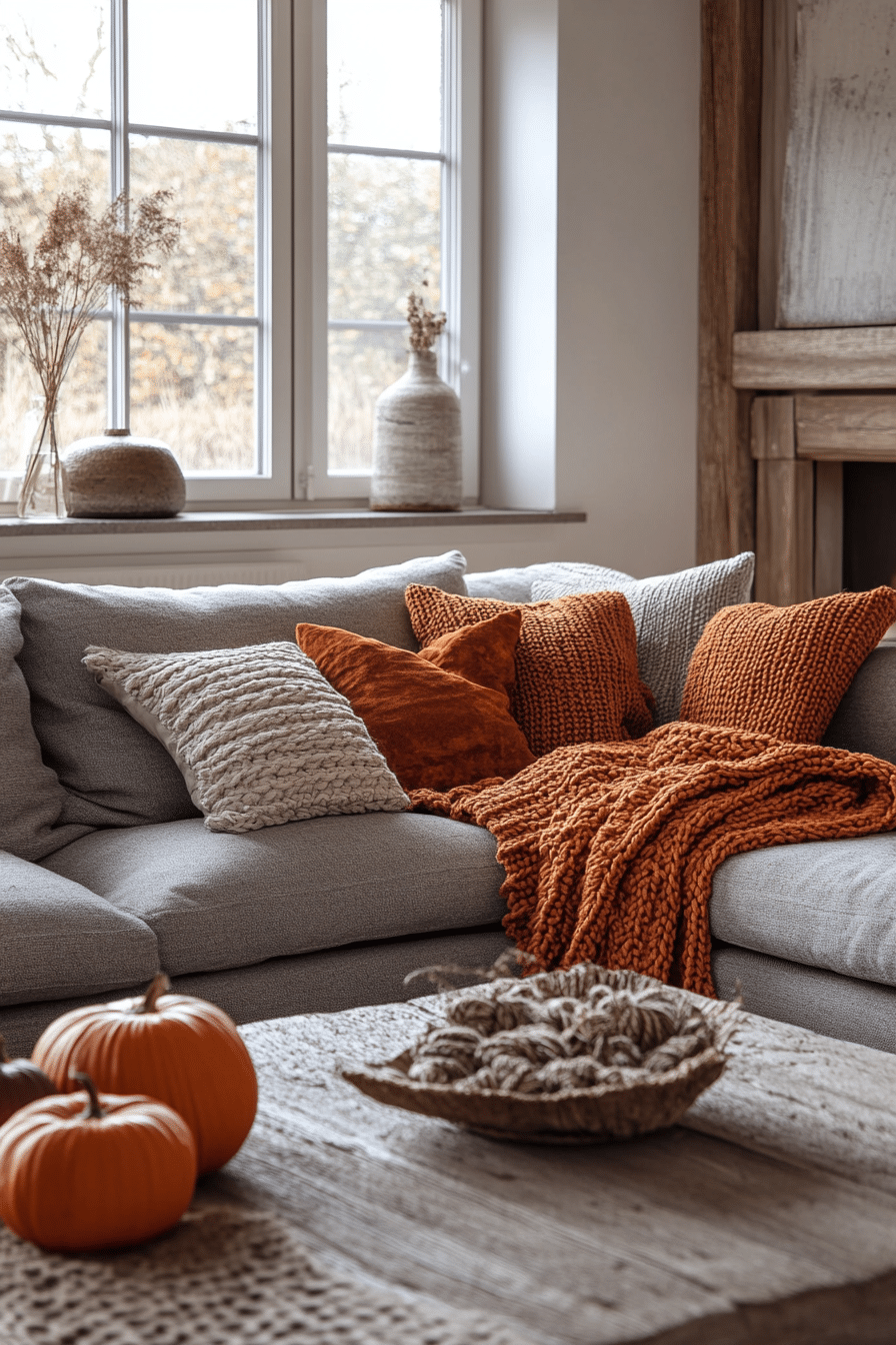 Grey and orange living room