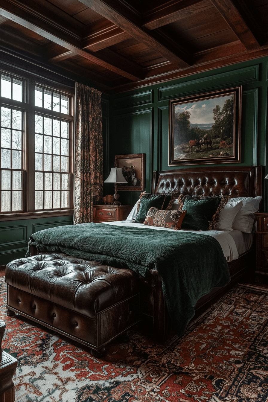 moody green bedroom