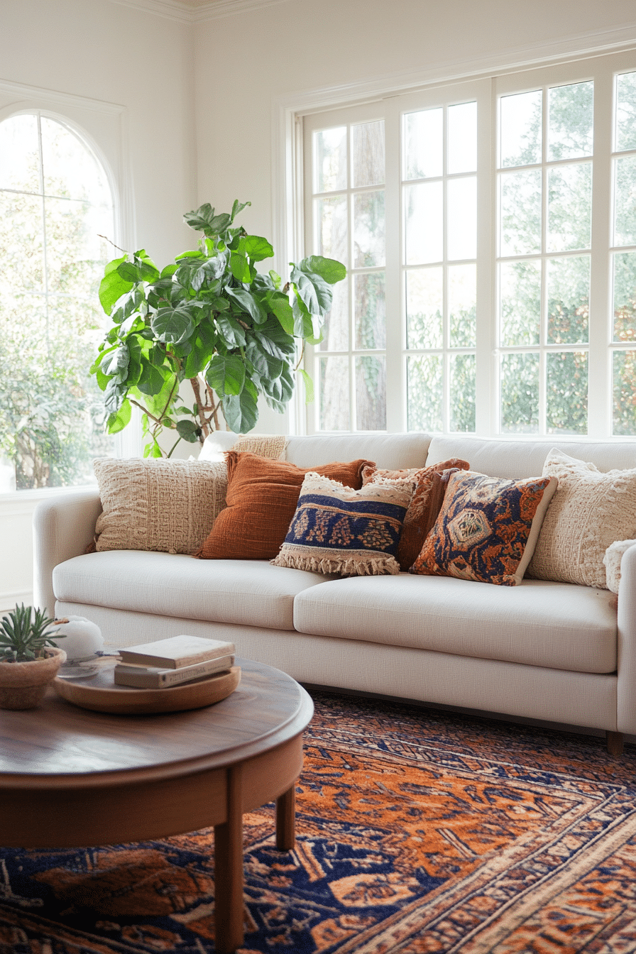 boho mid century modern living room