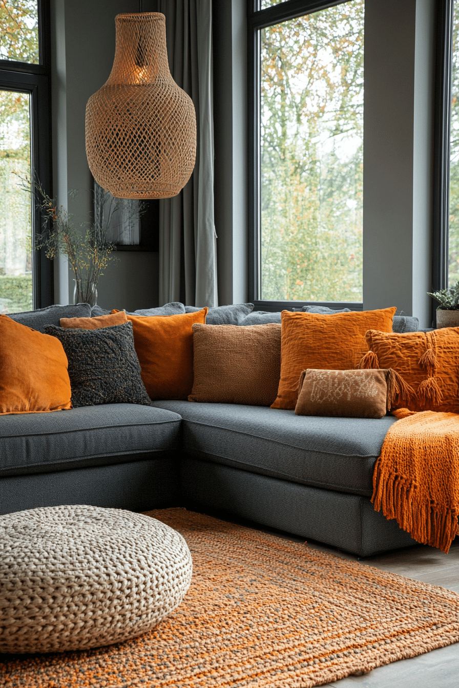 Grey and orange living room