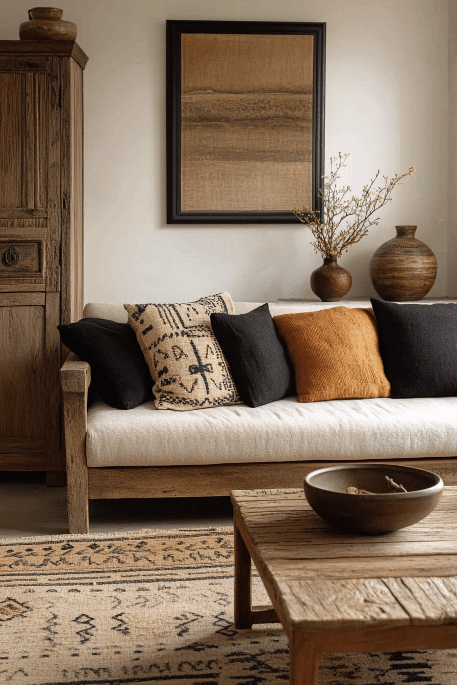 boho mid century modern living room