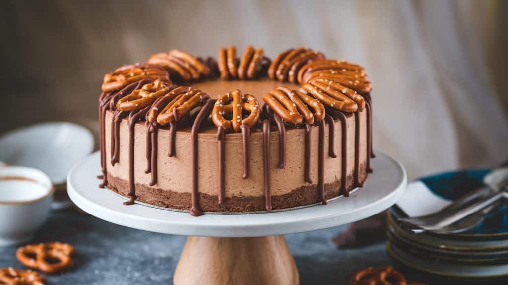 No-Bake Chocolate Caramel Pretzel Cheesecake