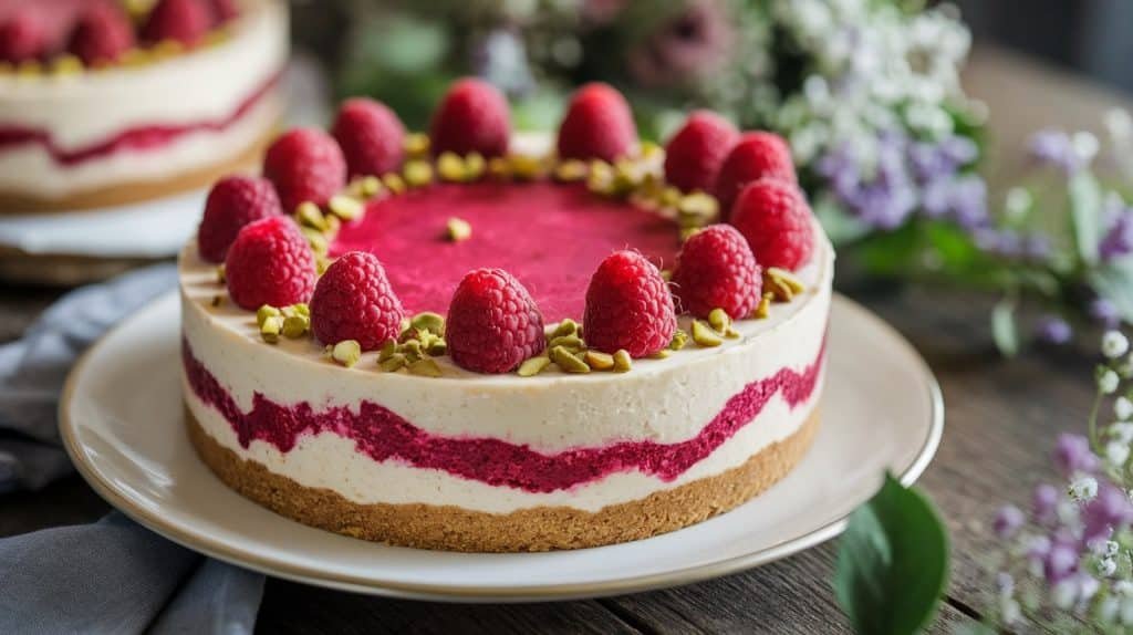No-Bake Raspberry Pistachio Cheesecake