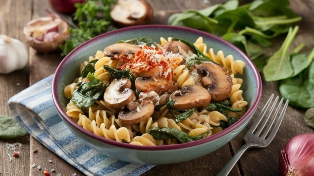 10-Minute Mushroom and Spinach Pasta