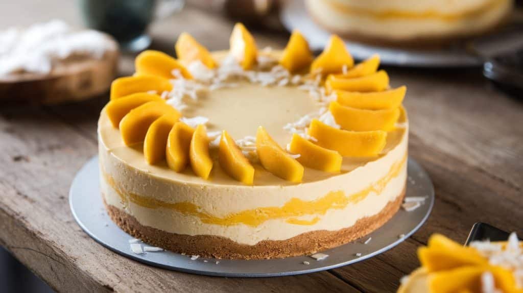No-Bake Mango Coconut Cheesecake