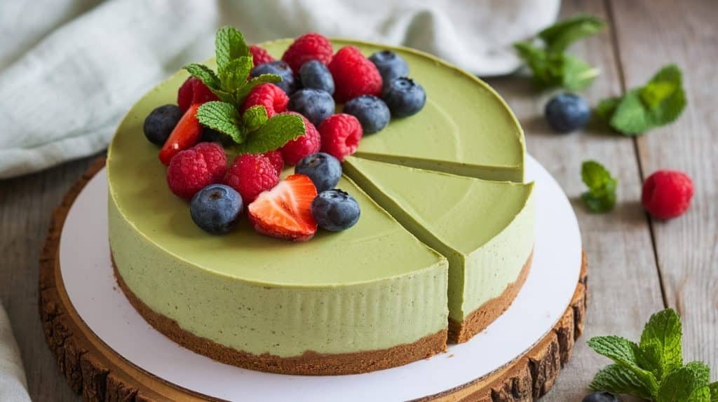 No-Bake Matcha White Chocolate Cheesecake