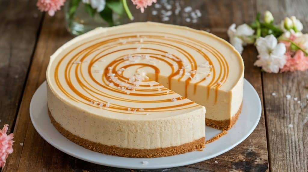 No-Bake Vanilla Caramel Swirl Cheesecake