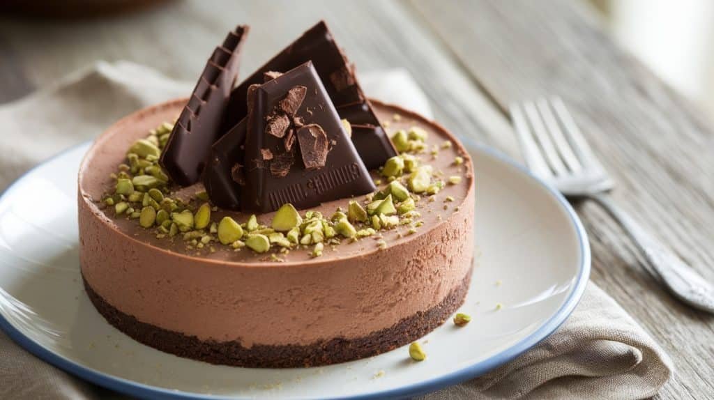 No-Bake Chocolate Pistachio Cheesecake