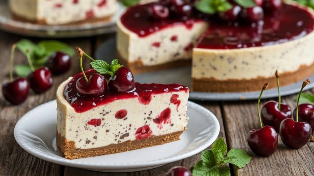 No-Bake Cherry Chocolate Chip Cheesecake