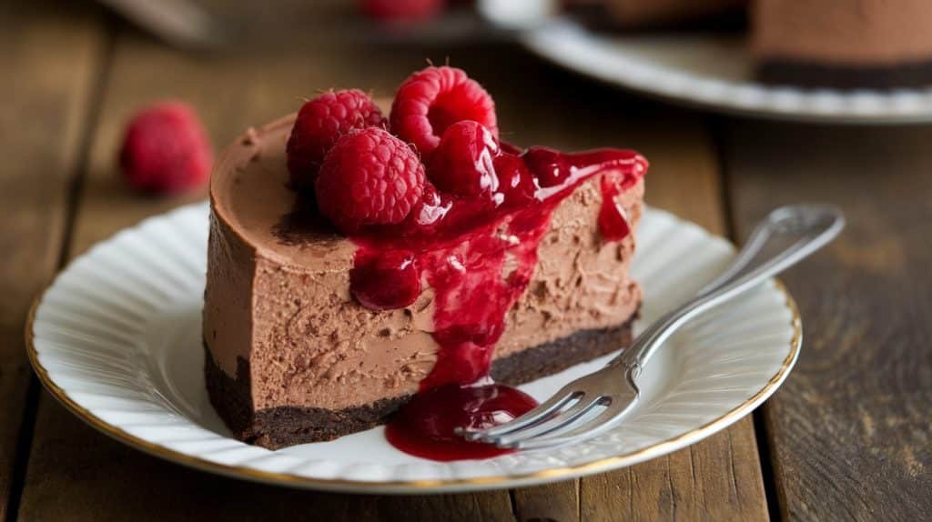 No-Bake Dark Chocolate Raspberry Cheesecake