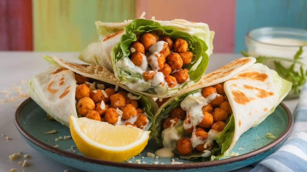 10-Minute Crispy Chickpea Caesar Wraps