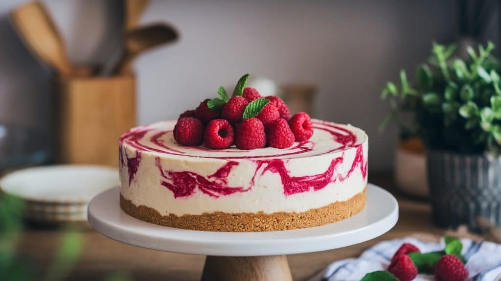 No-Bake Raspberry Swirl Cheesecake