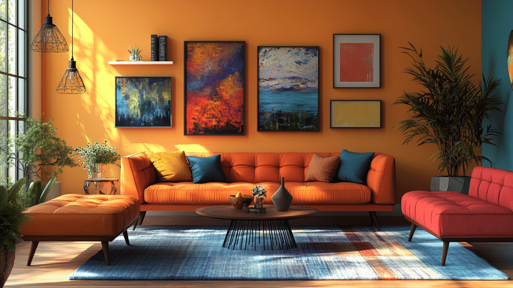 boho mid century modern living room