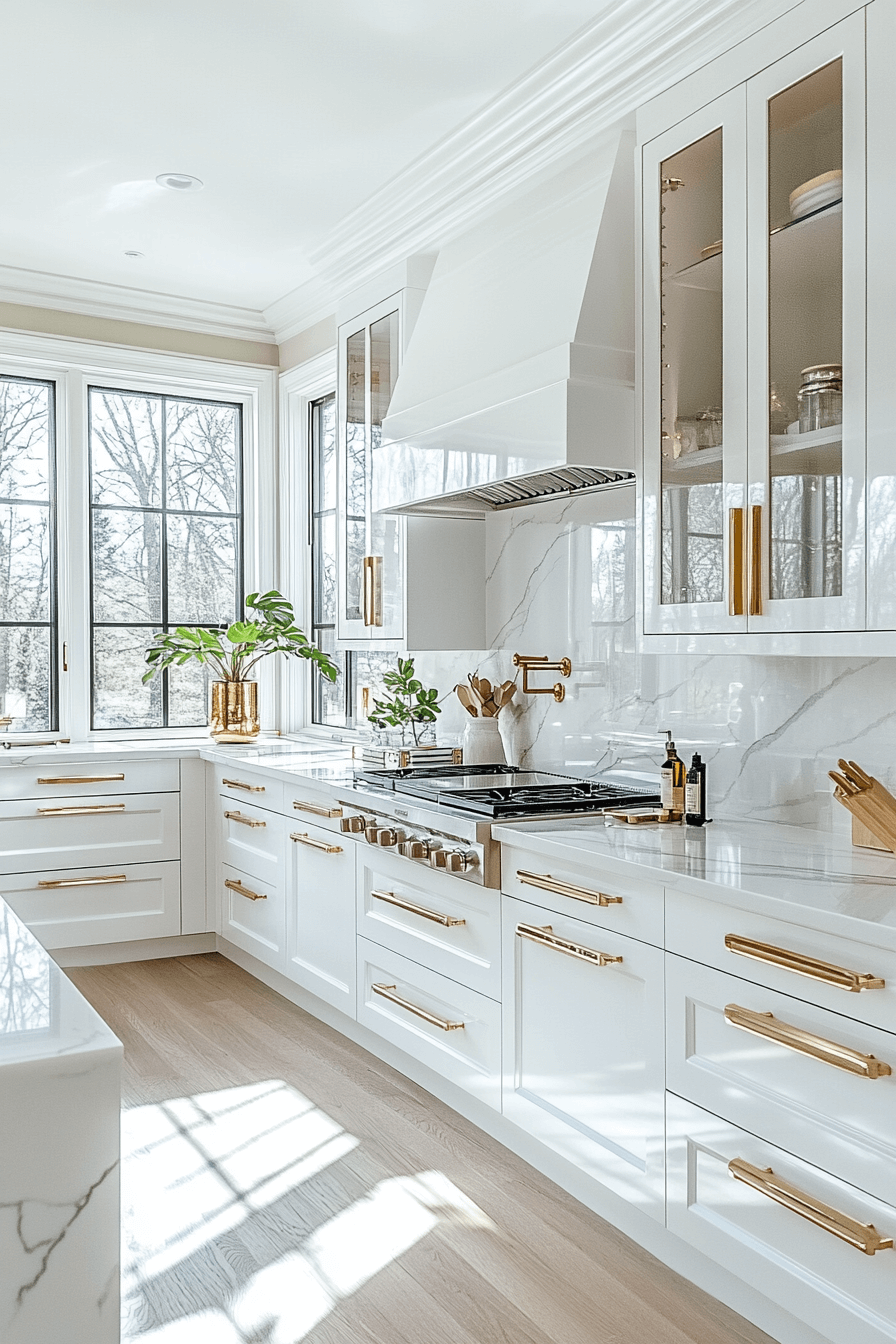 white and gold kitchen