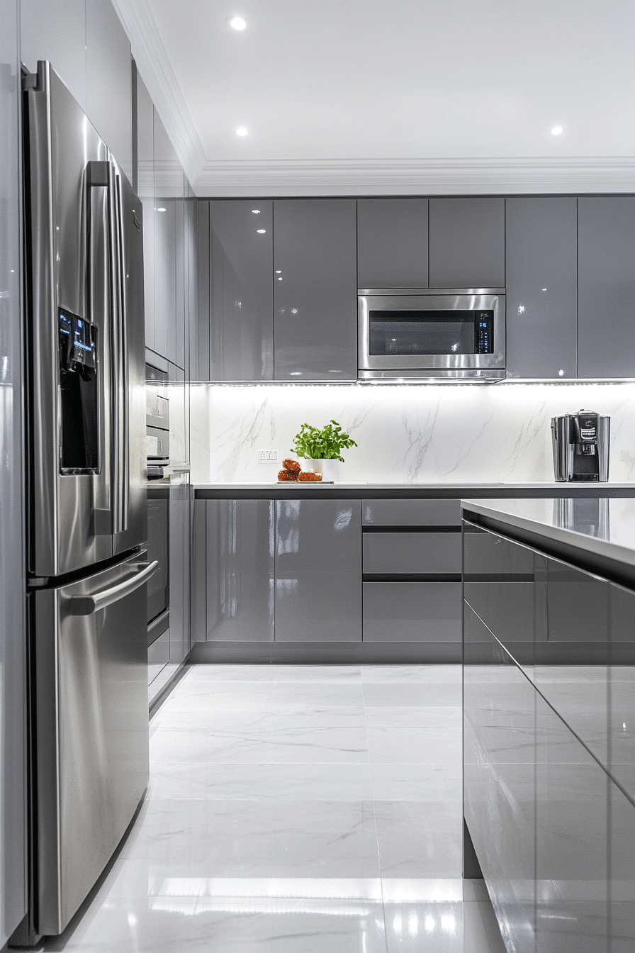 gray and white kitchen