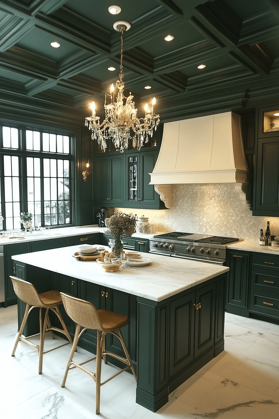 green and white kitchen