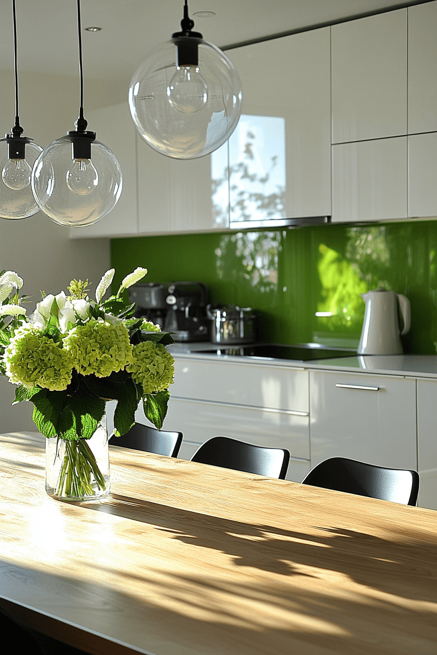 green and white kitchen