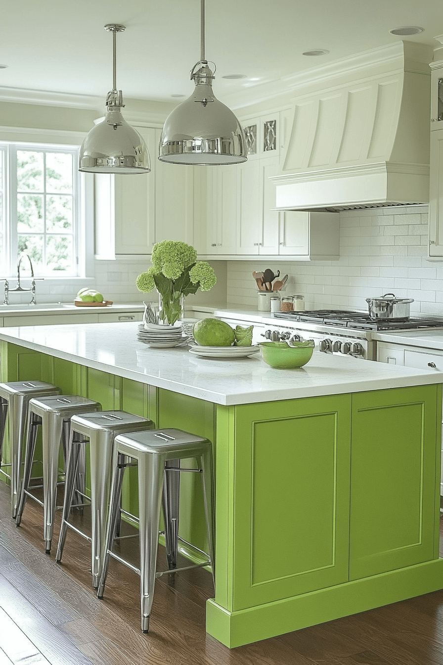 green and white kitchen