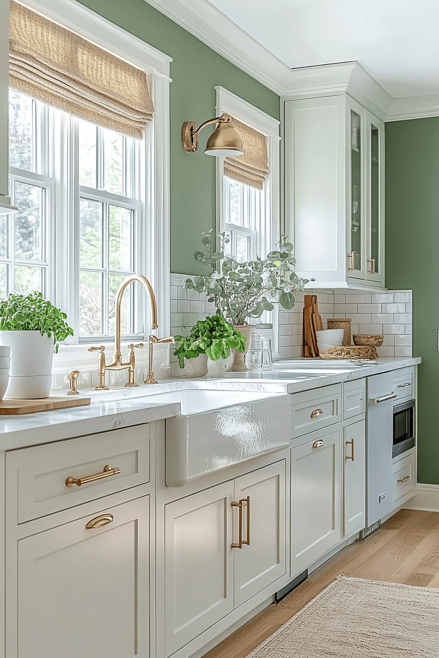 green and white kitchen