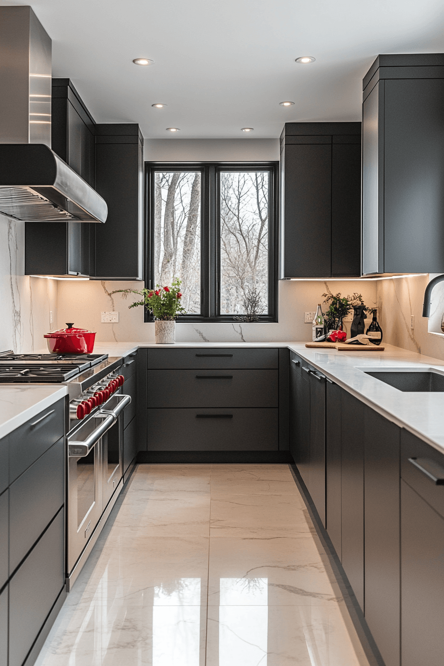 grey and white kitchen