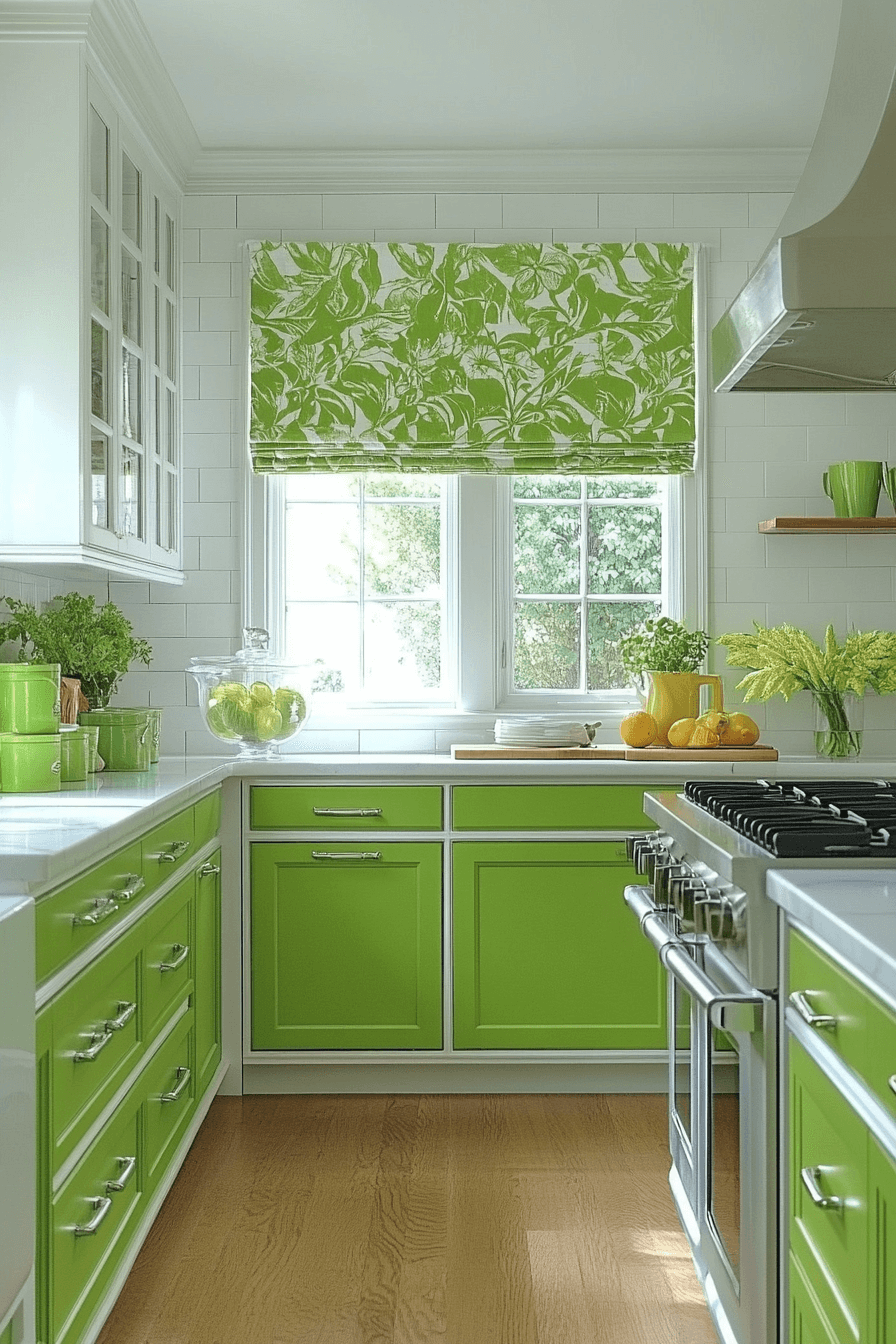 green and white kitchen
