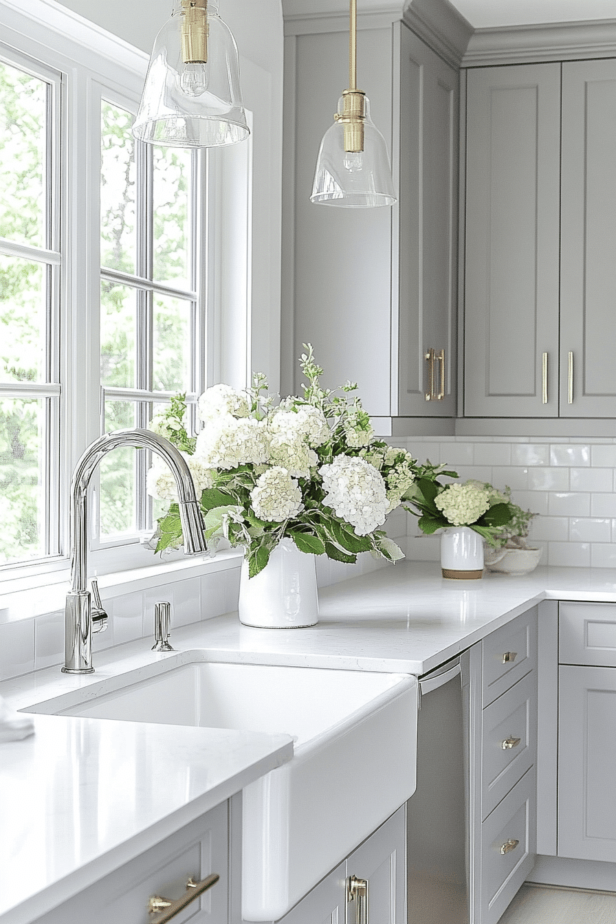 grey and white kitchen