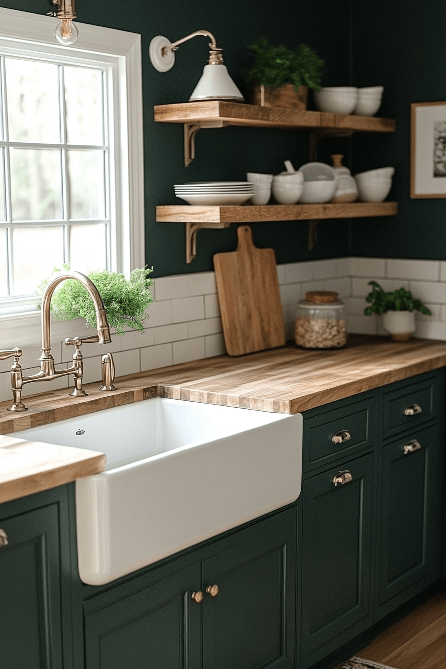 green and white kitchen