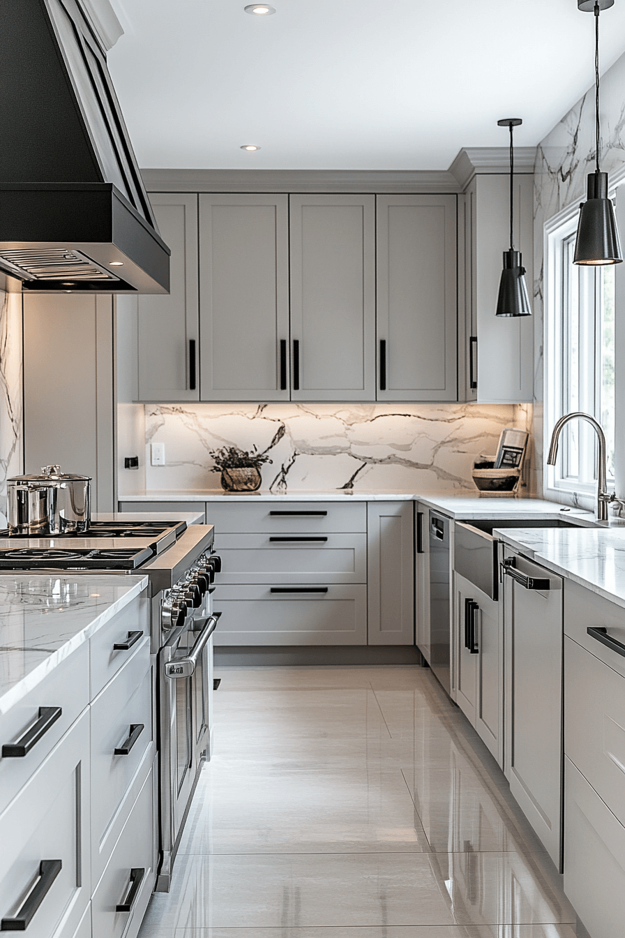 grey and white kitchen